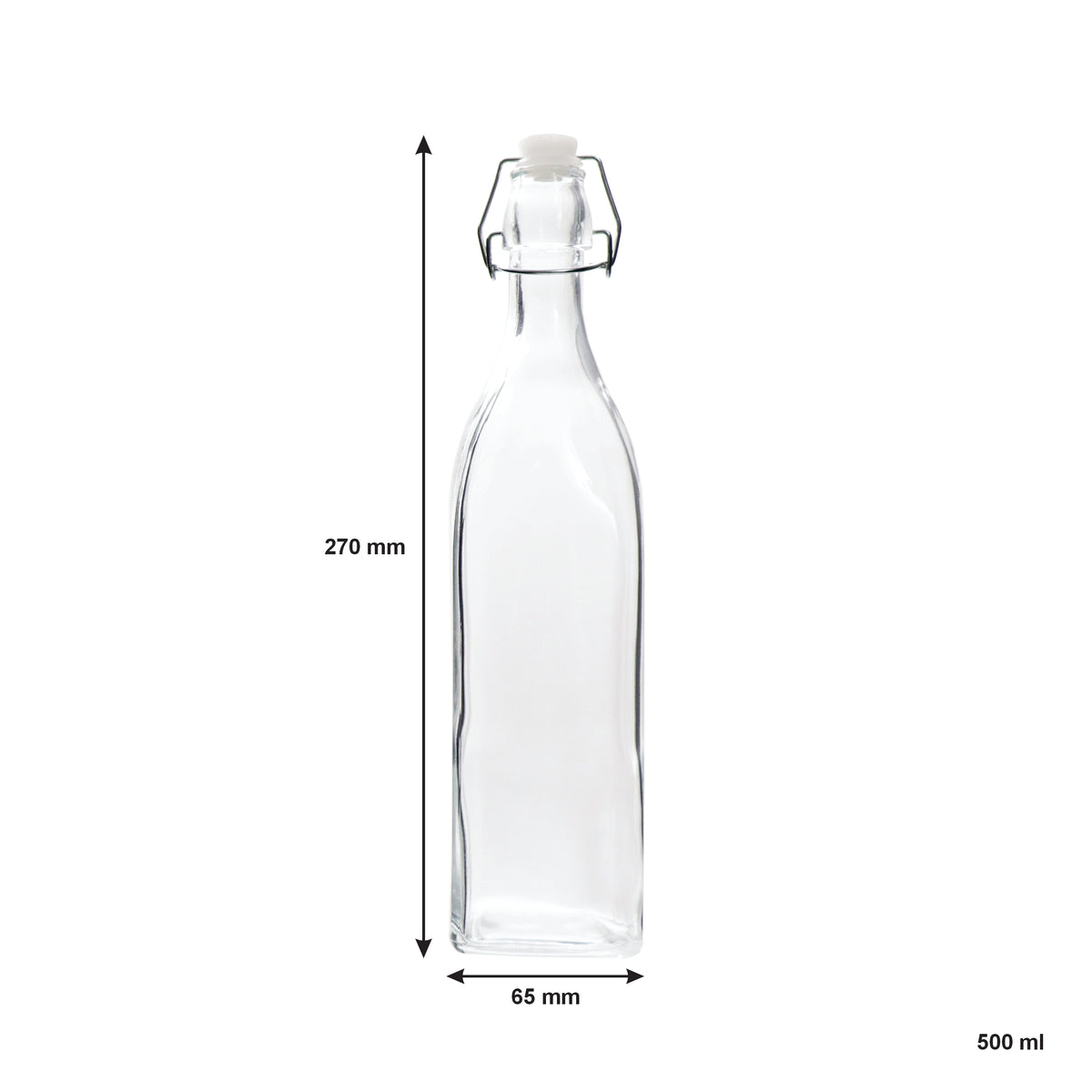 REGENT GLASS SQUARE BOTTLE WITH CLIP-TOP LID, 500ML