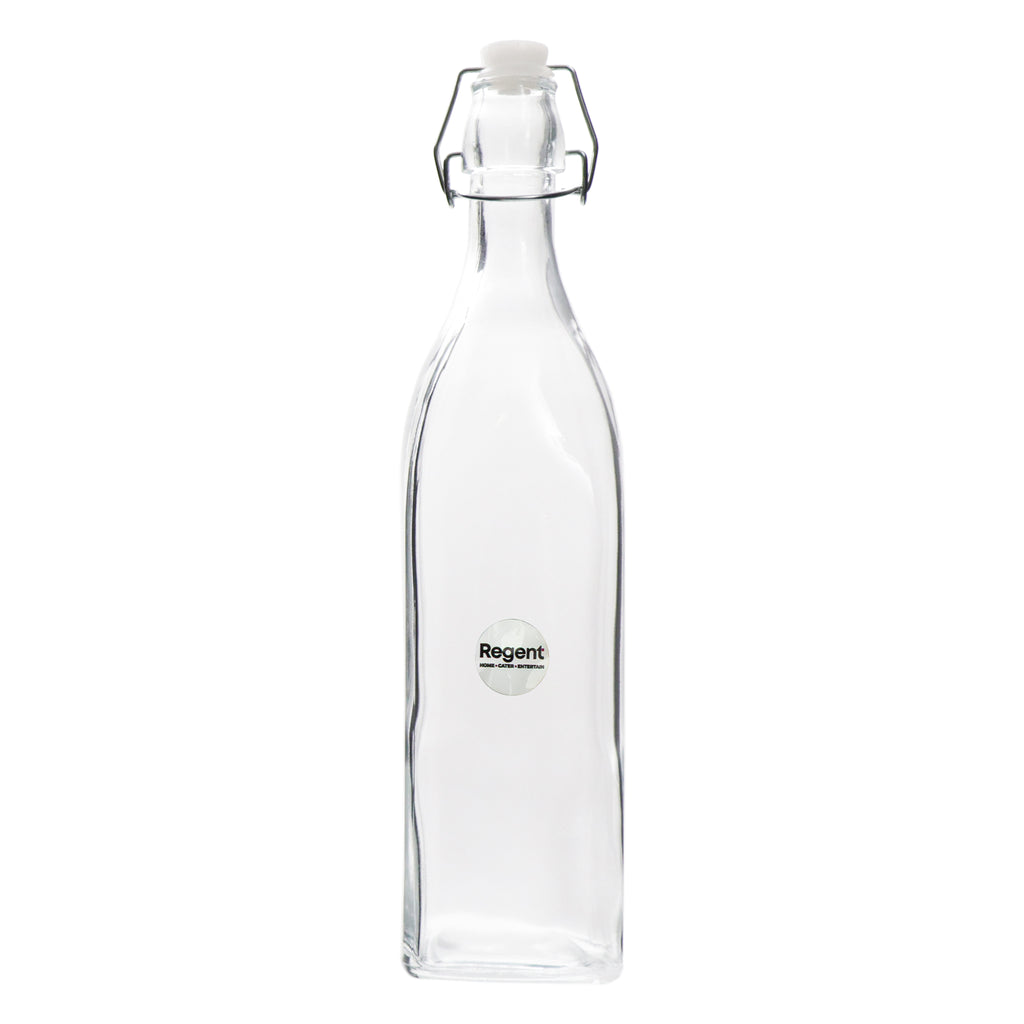 REGENT GLASS SQUARE BOTTLE WITH CLIP-TOP LID, 500ML