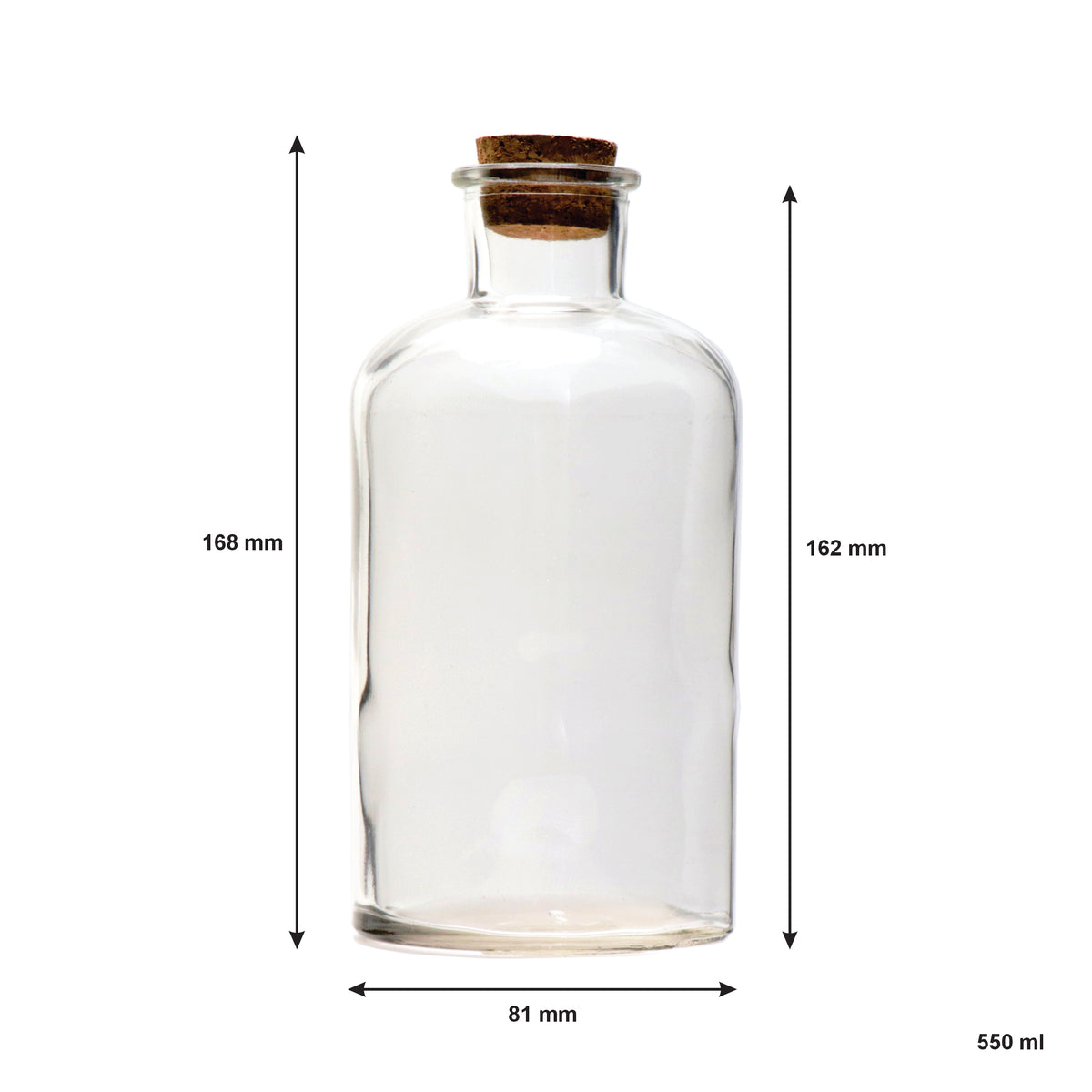 REGENT GLASS ROUND BOTTLES WITH CORK LIDS 6PK, 550ML