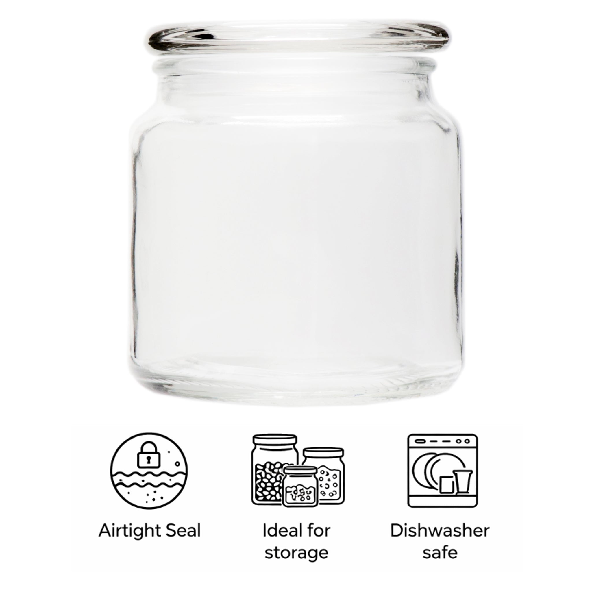 REGENT GLASS ROUND JAR WITH GLASS LID, 550ML