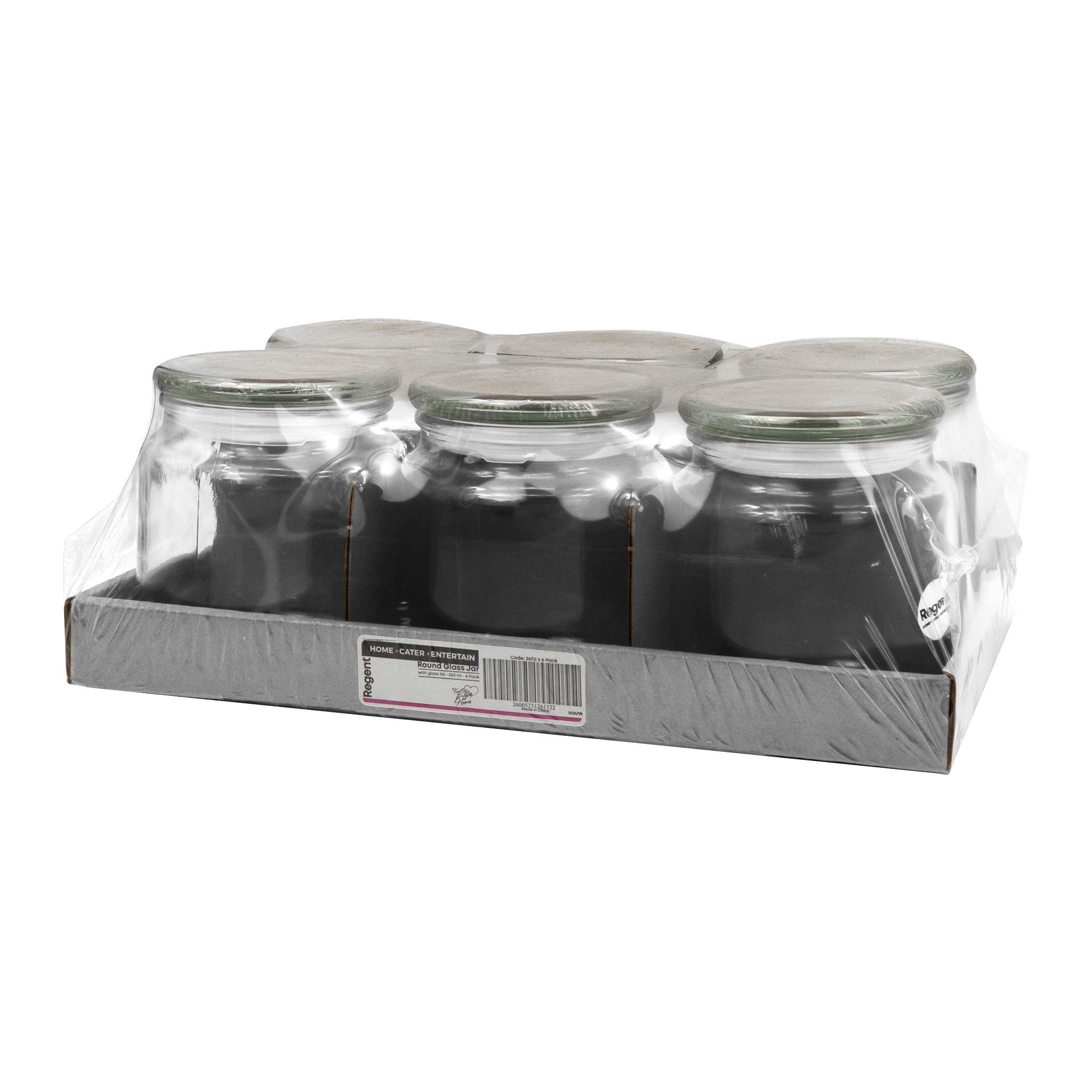 REGENT GLASS ROUND JAR WITH GLASS LID, 550ML