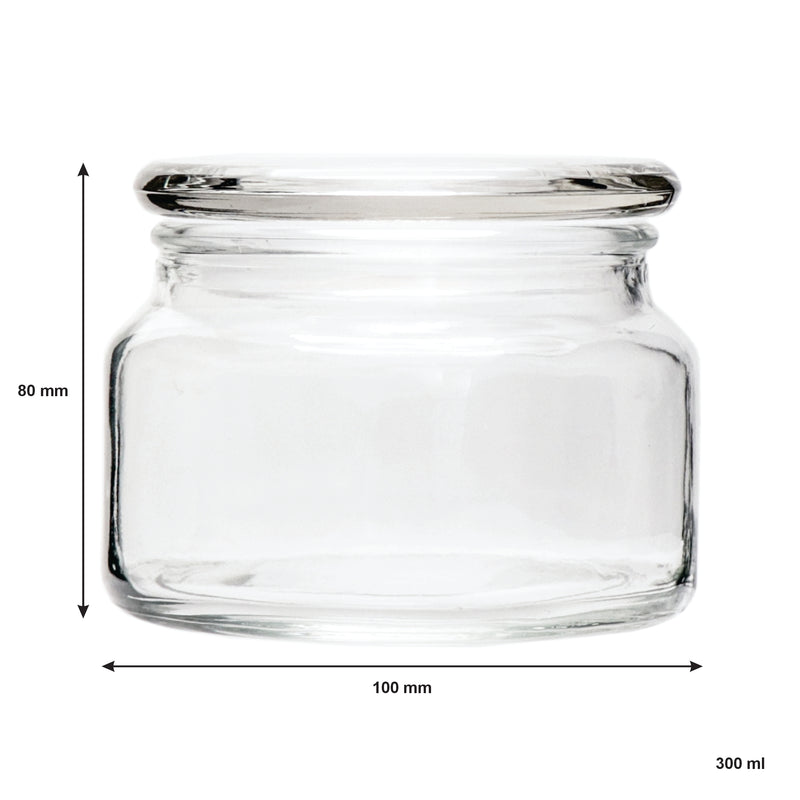 REGENT GLASS ROUND JAR WITH GLASS LID, 300ML (100MM DIAX80MM)