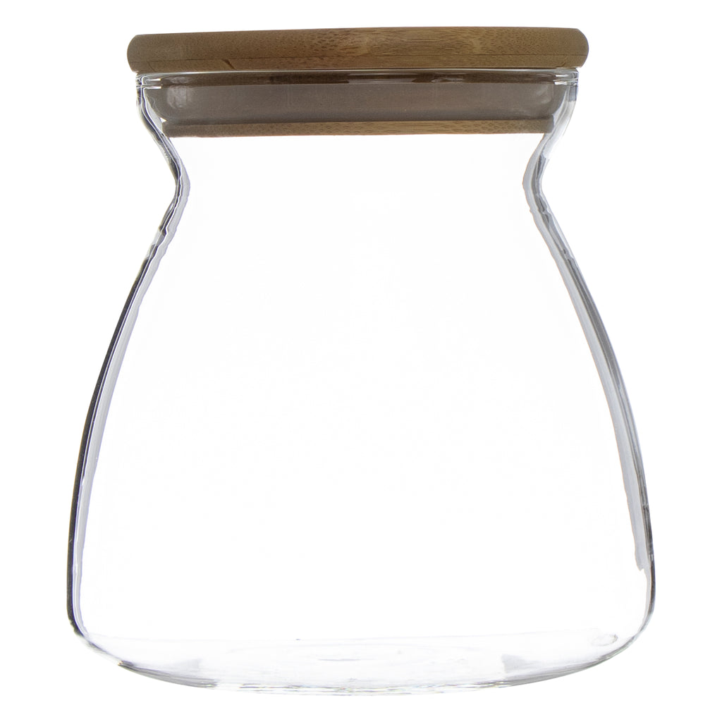 REGENT BOROSILICATE SHAPED GLASS JAR WITH BAMBOO LID, 650ML