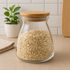 REGENT BOROSILICATE SHAPED GLASS JAR WITH BAMBOO LID, 650ML