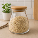 REGENT BOROSILICATE SHAPED GLASS JAR WITH BAMBOO LID, 650ML