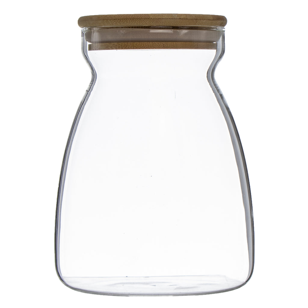 REGENT BOROSILICATE SHAPED GLASS JAR WITH BAMBOO LID, 1L