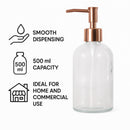 REGENT GLASS ROUND SOAP DISPENSER WITH ROSE GOLD PLASTIC PUMP, 400ML