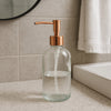 REGENT GLASS ROUND SOAP DISPENSER WITH ROSE GOLD PLASTIC PUMP, 400ML