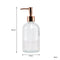 REGENT GLASS ROUND SOAP DISPENSER WITH ROSE GOLD PLASTIC PUMP, 400ML