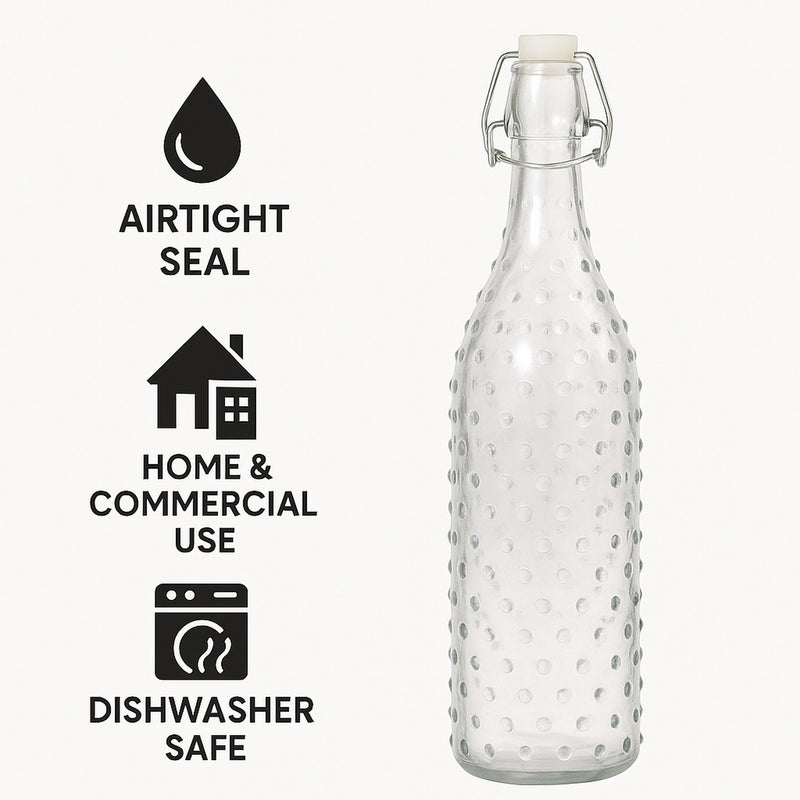 REGENT GLASS HOBNAIL BOTTLE WITH CLIP TOP LID, 1L