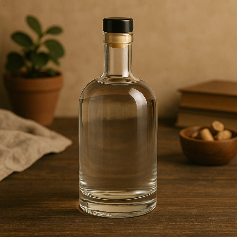 REGENT GLASS GIN BOTTLE WITH BLACK STOPPER, 750ML