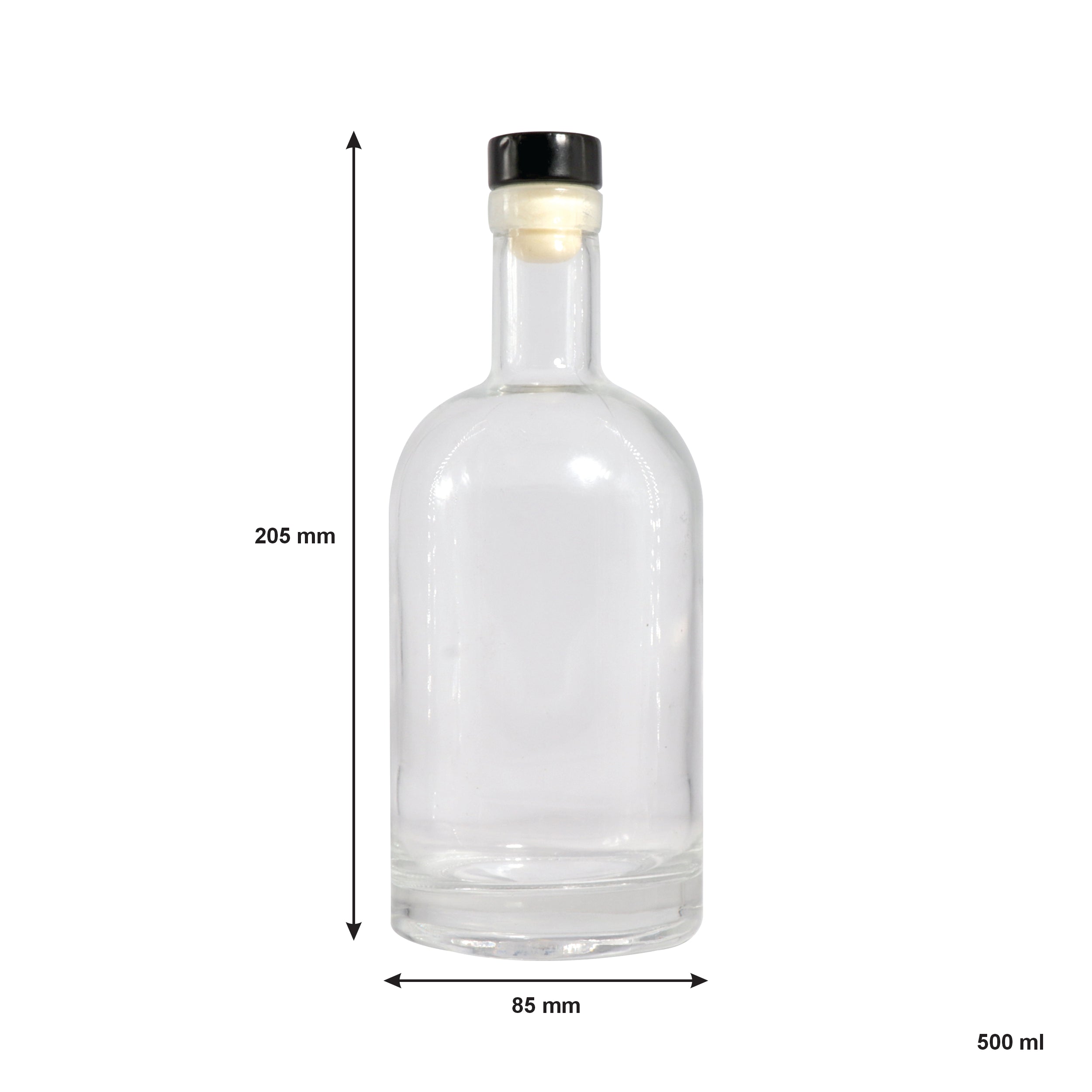 REGENT GLASS GIN BOTTLE WITH BLACK STOPPER, 500ML