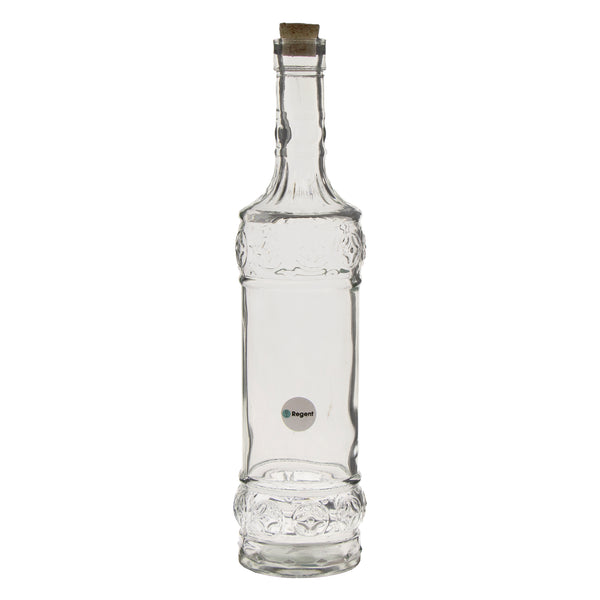 REGENT GLASS VINTAGE STYLE DECO EMBOSSED BOTTLE WITH CORK LID, 1LT (315X75X75MM)