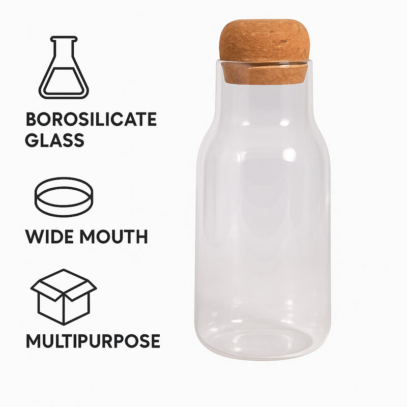 REGENT BOROSILICATE GLASS CARAFE WITH CORK STOPPER, 650ML