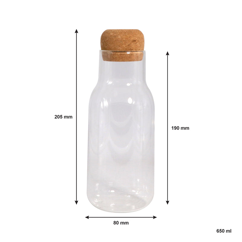 REGENT BOROSILICATE GLASS CARAFE WITH CORK STOPPER, 650ML