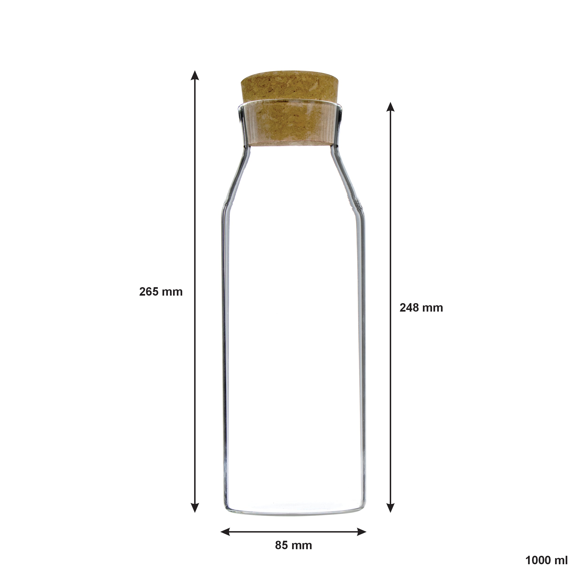REGENT BOROSILICATE GLASS CARAFE WITH CORK STOPPER, 1L