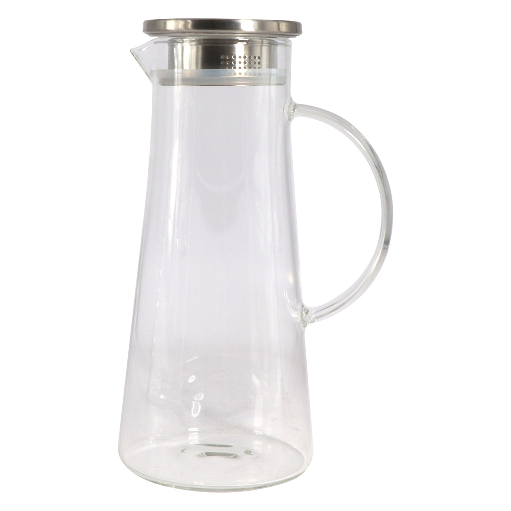 REGENT BOROSILICATE GLASS WATER JUG WITH HANDLE AND ST STEEL LID, 1.35LT