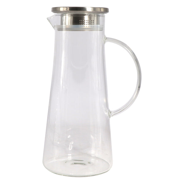 REGENT BOROSILICATE GLASS WATER JUG WITH HANDLE AND ST STEEL LID, 1.35LT
