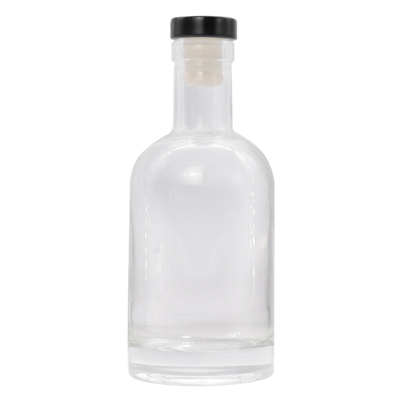 REGENT GLASS GIN BOTTLE WITH BLACK STOPPER, 200ML (60MM DIAX160MM)