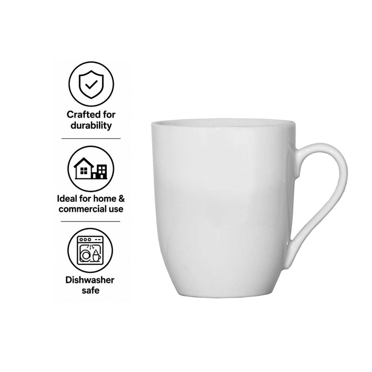 REGENT WHITE COFFEE MUGS 4PCS ON A BLACK POWDER COATED TREE STAND, 330ML