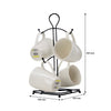 REGENT WHITE COFFEE MUGS 4PCS ON A BLACK POWDER COATED TREE STAND, 330ML