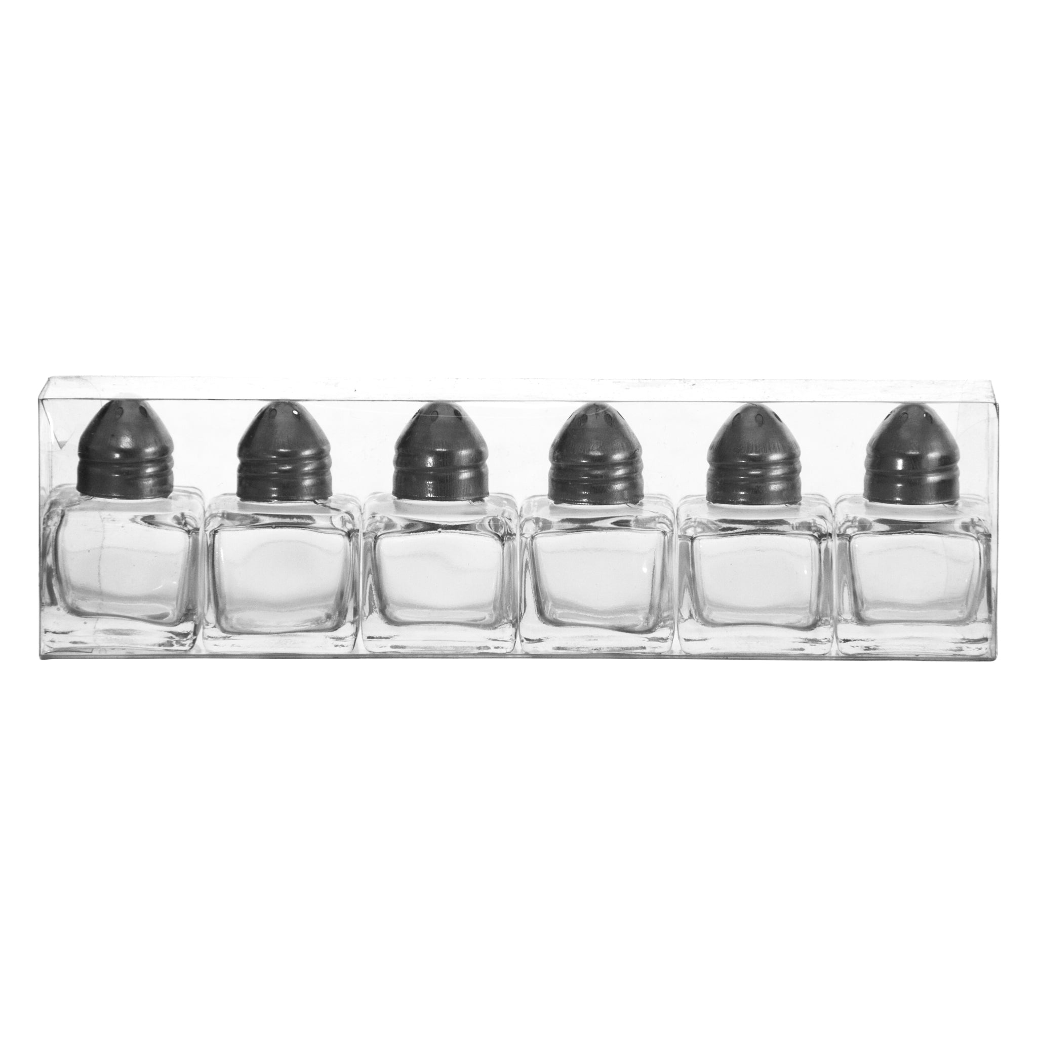 REGENT MINI SQUARE SALT & PEPPER GLASS SHAKERS IN ACETATE BOX 6PK, 10ML