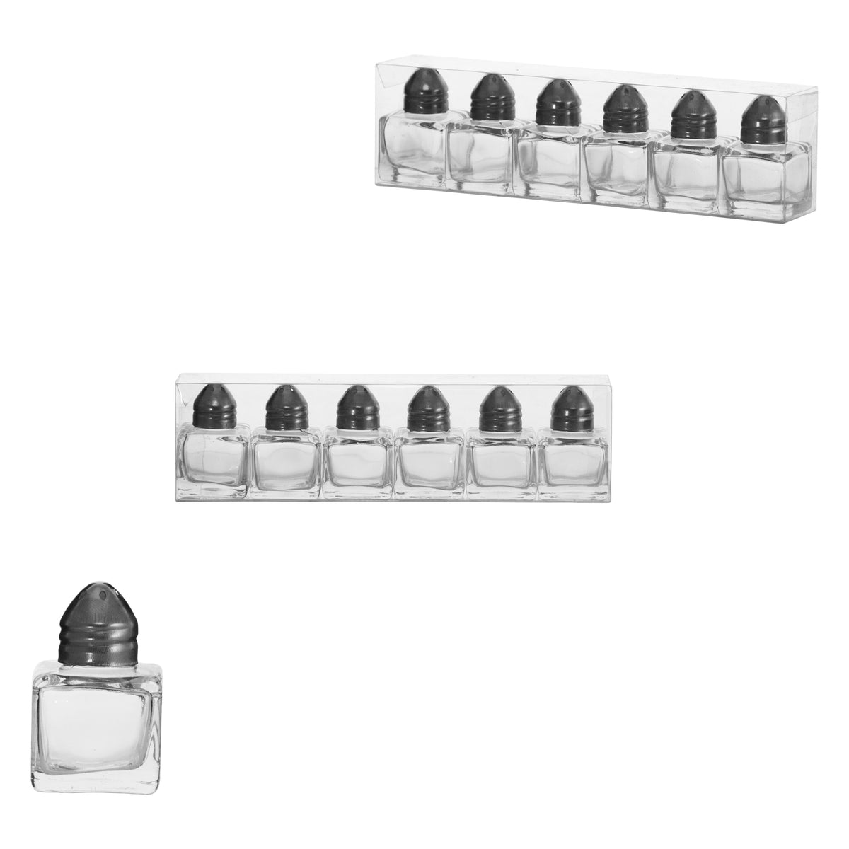 REGENT MINI SQUARE SALT & PEPPER GLASS SHAKERS IN ACETATE BOX 6PK, 10ML