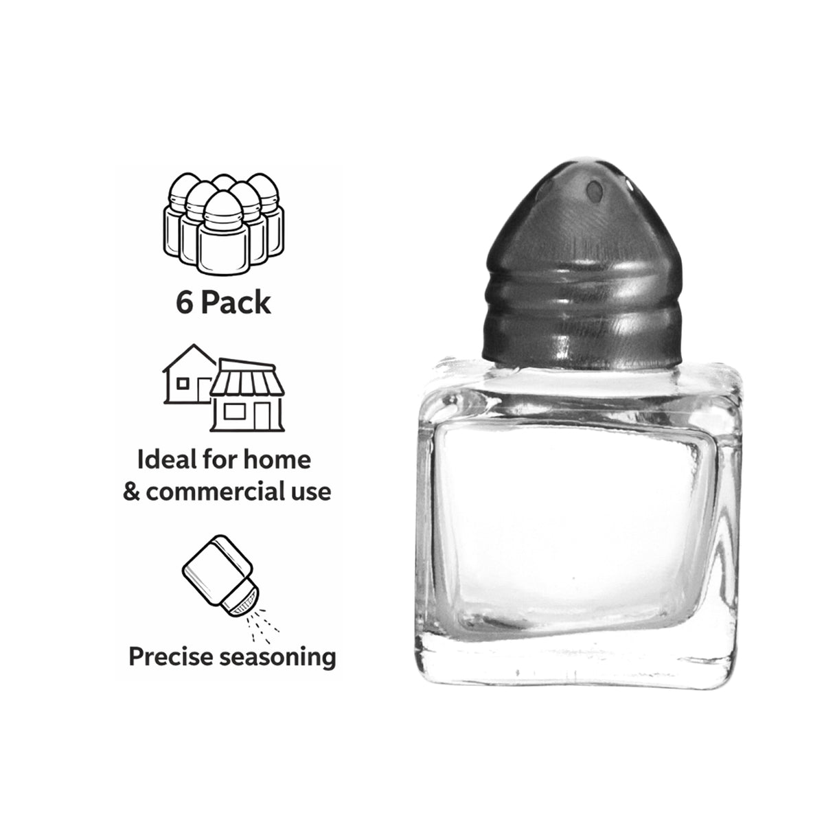 REGENT MINI SQUARE SALT & PEPPER GLASS SHAKERS IN ACETATE BOX 6PK, 10ML