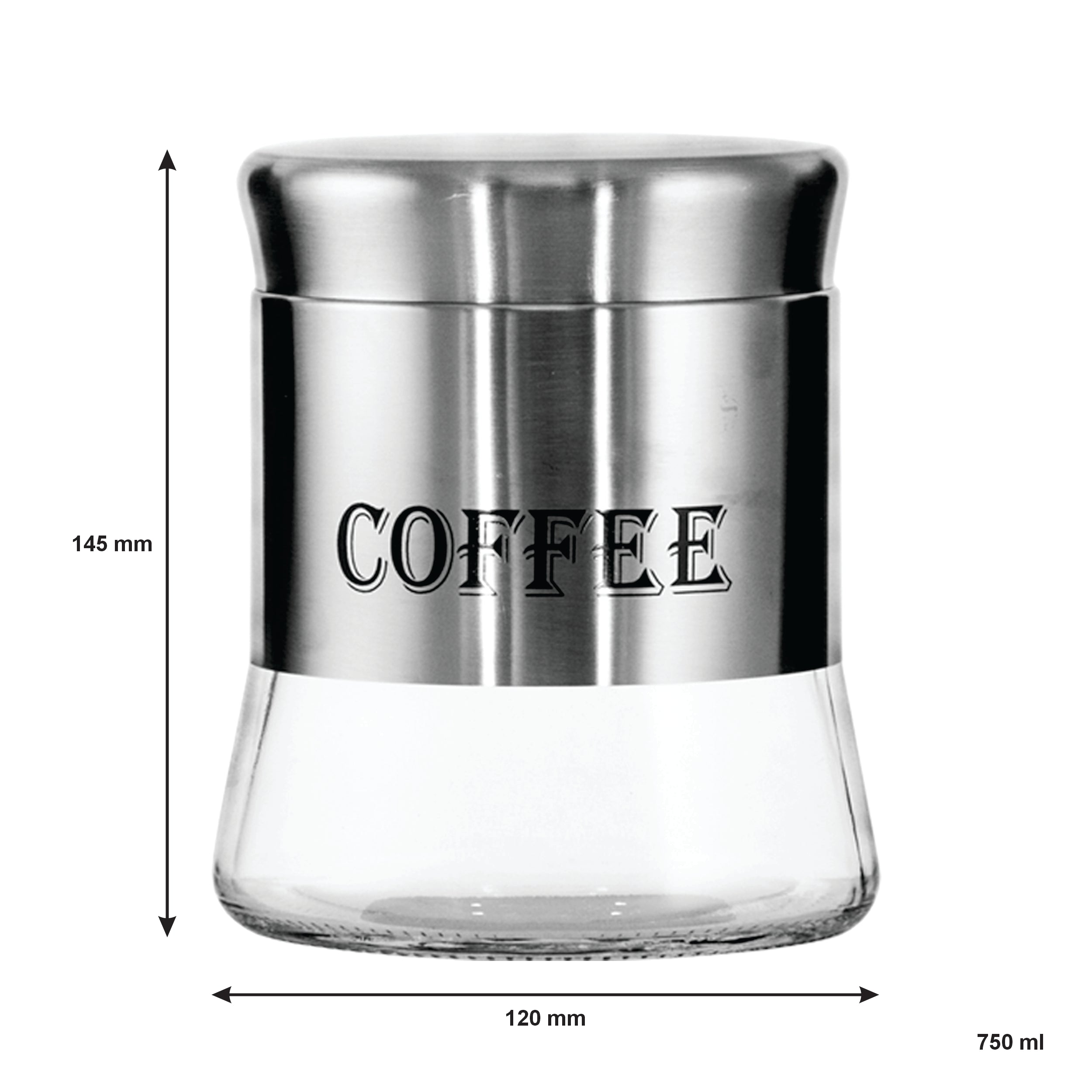 REGENT ROUND GLASS CANISTERS (T, C, S) WITH ST.STEEL COVERS 3PCS SET, 800ML