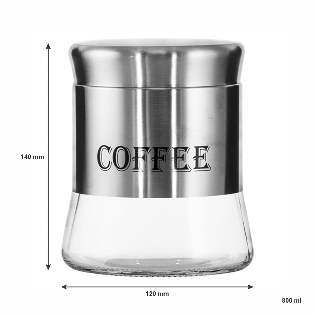 REGENT ROUND GLASS CANISTERS (T, C, S) WITH ST.STEEL COVERS 3PCS SET, 800ML