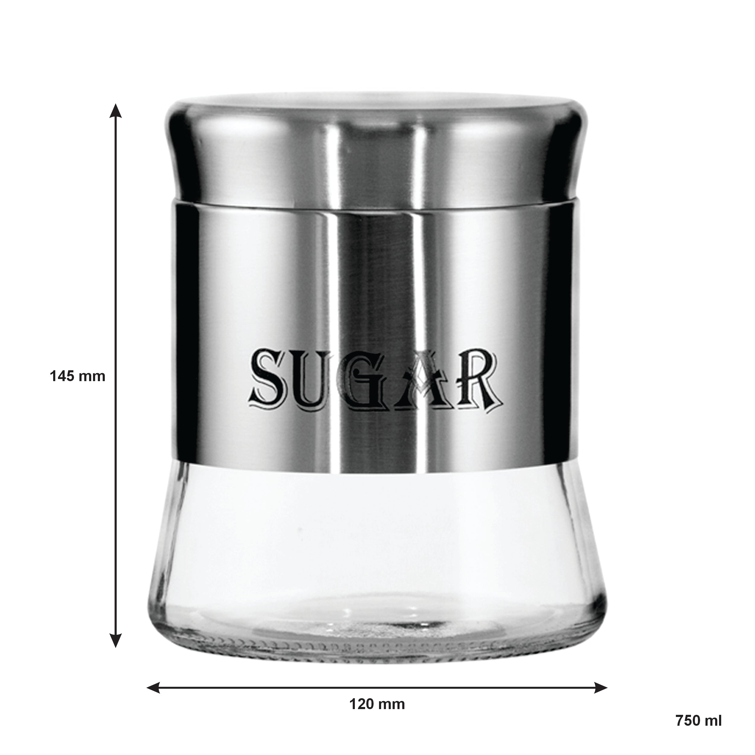 REGENT ROUND GLASS CANISTERS (T, C, S) WITH ST.STEEL COVERS 3PCS SET, 800ML
