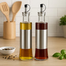 REGENT GLASS OIL & VINEGAR BOTTLES WITH ST STEEL COVERS 2PK SET, 300ML