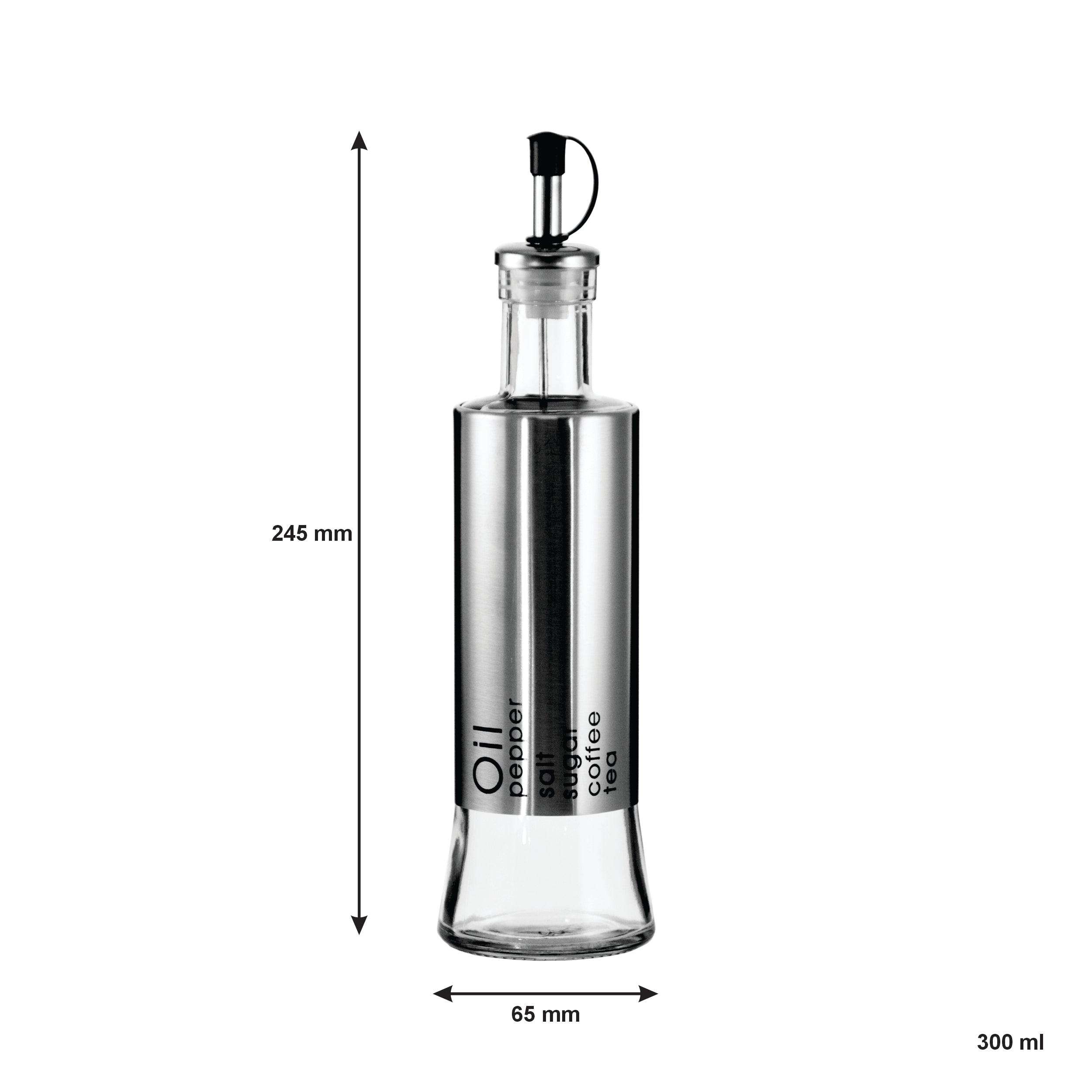 REGENT GLASS OIL & VINEGAR BOTTLES WITH ST STEEL COVERS 2PCS SET, 300ML