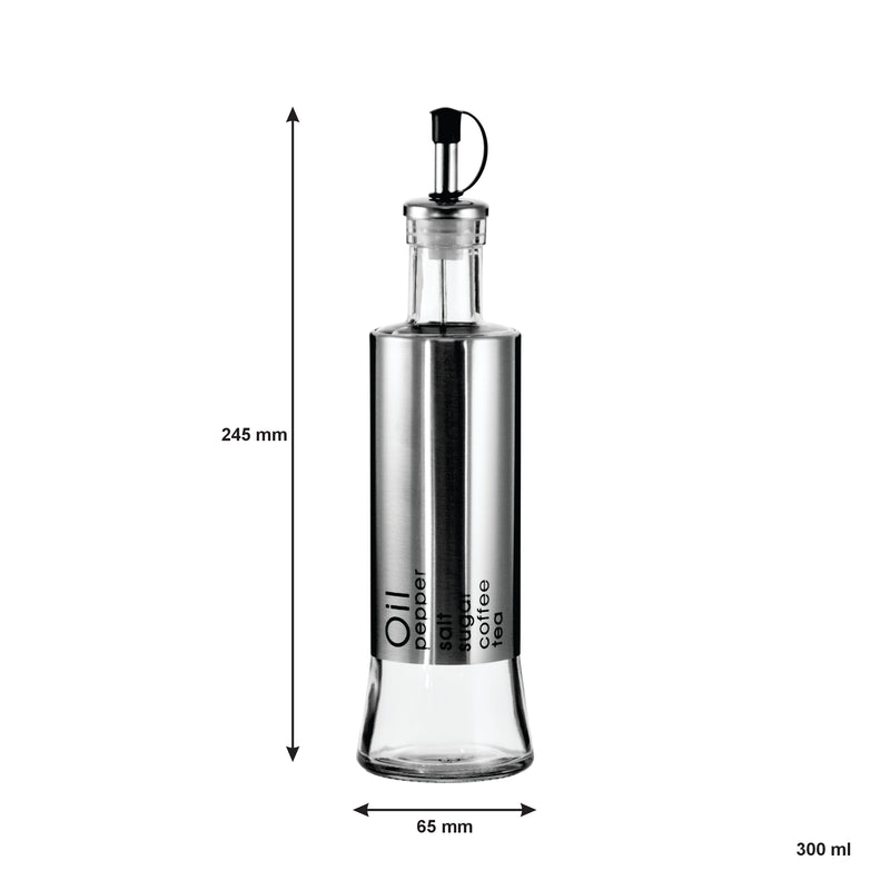 REGENT GLASS OIL & VINEGAR BOTTLES WITH ST STEEL COVERS 2 PIECE SET, 300ML (65MM DIAX245MM)