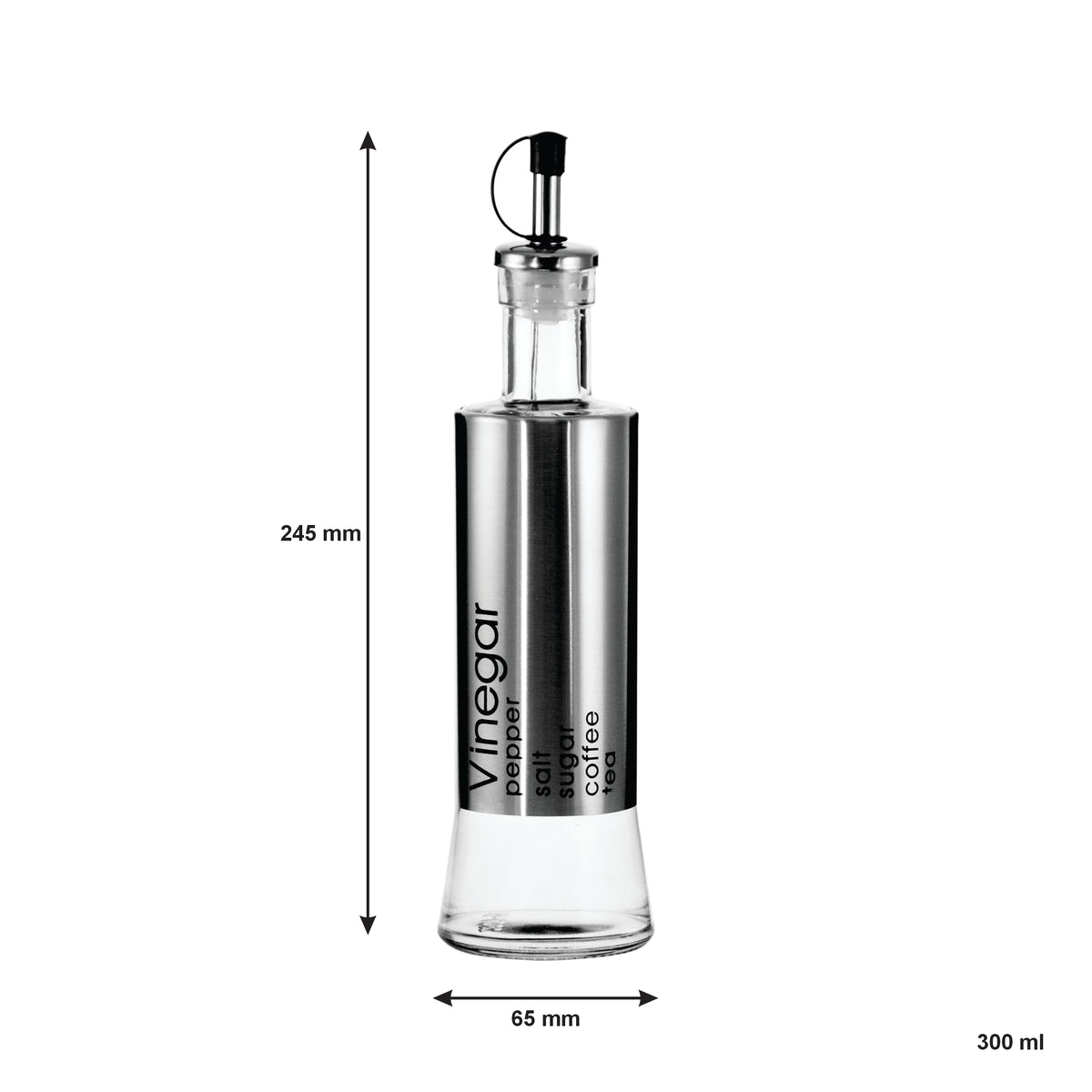 REGENT GLASS OIL & VINEGAR BOTTLES WITH ST STEEL COVERS 2PCS SET, 300ML