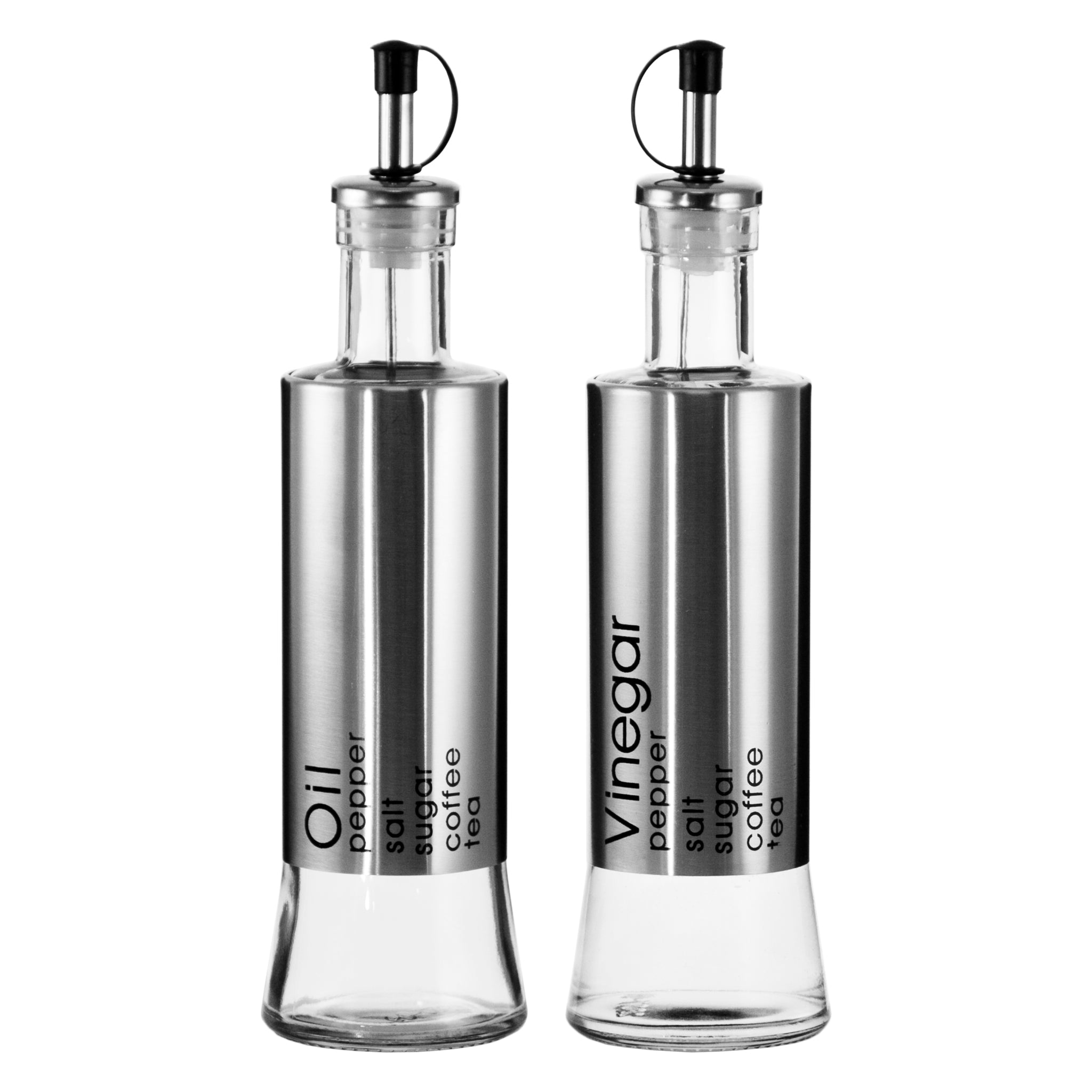 REGENT GLASS OIL & VINEGAR BOTTLES WITH ST STEEL COVERS 2PCS SET, 300ML