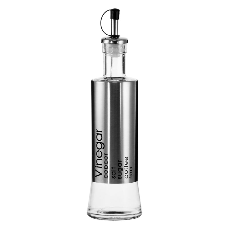 REGENT GLASS OIL & VINEGAR BOTTLES WITH ST STEEL COVERS 2 PIECE SET, 300ML (65MM DIAX245MM)