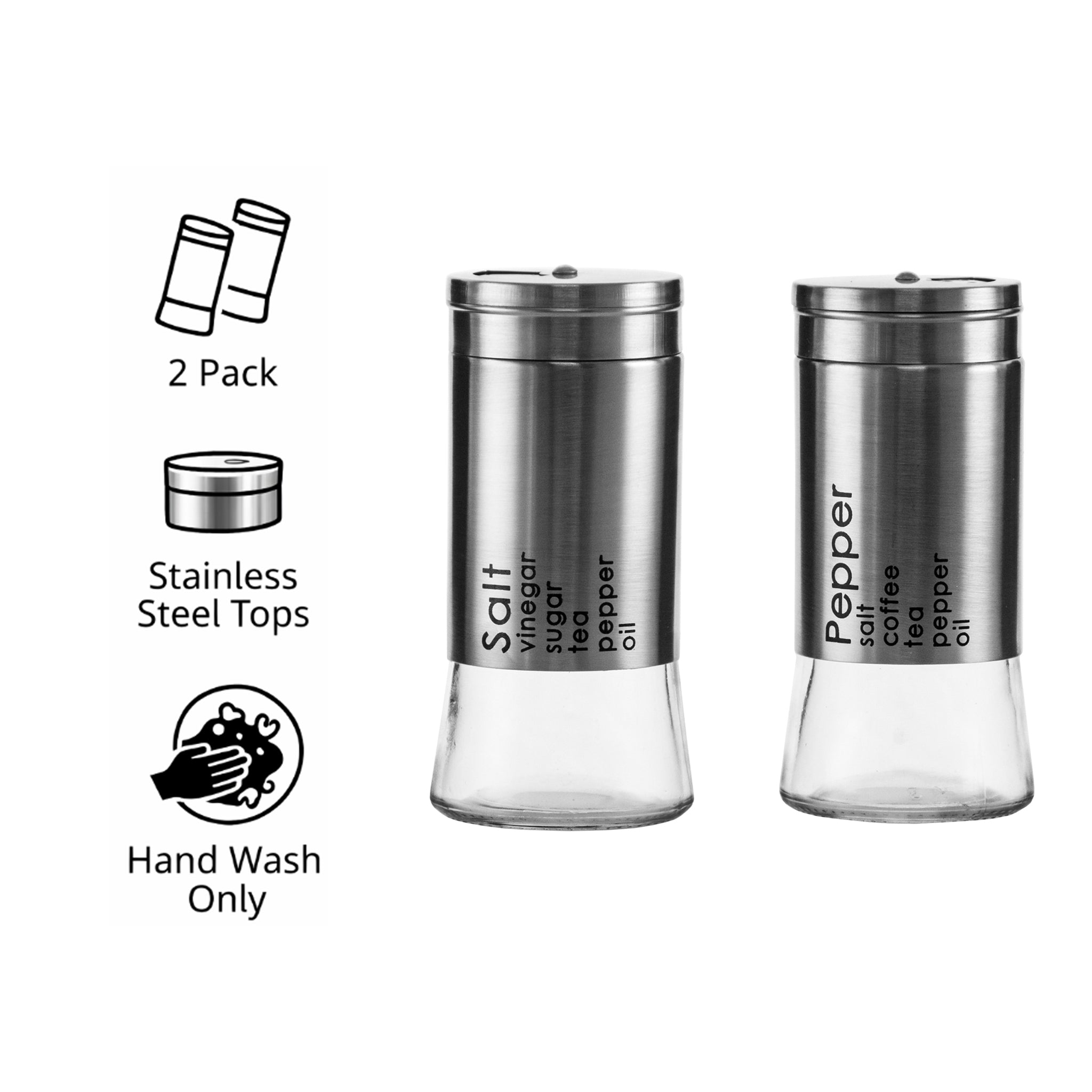 REGENT GLASS SALT & PEPPER SHAKERS WITH ST.STEEL COVERS 2PCS SET, 125ML