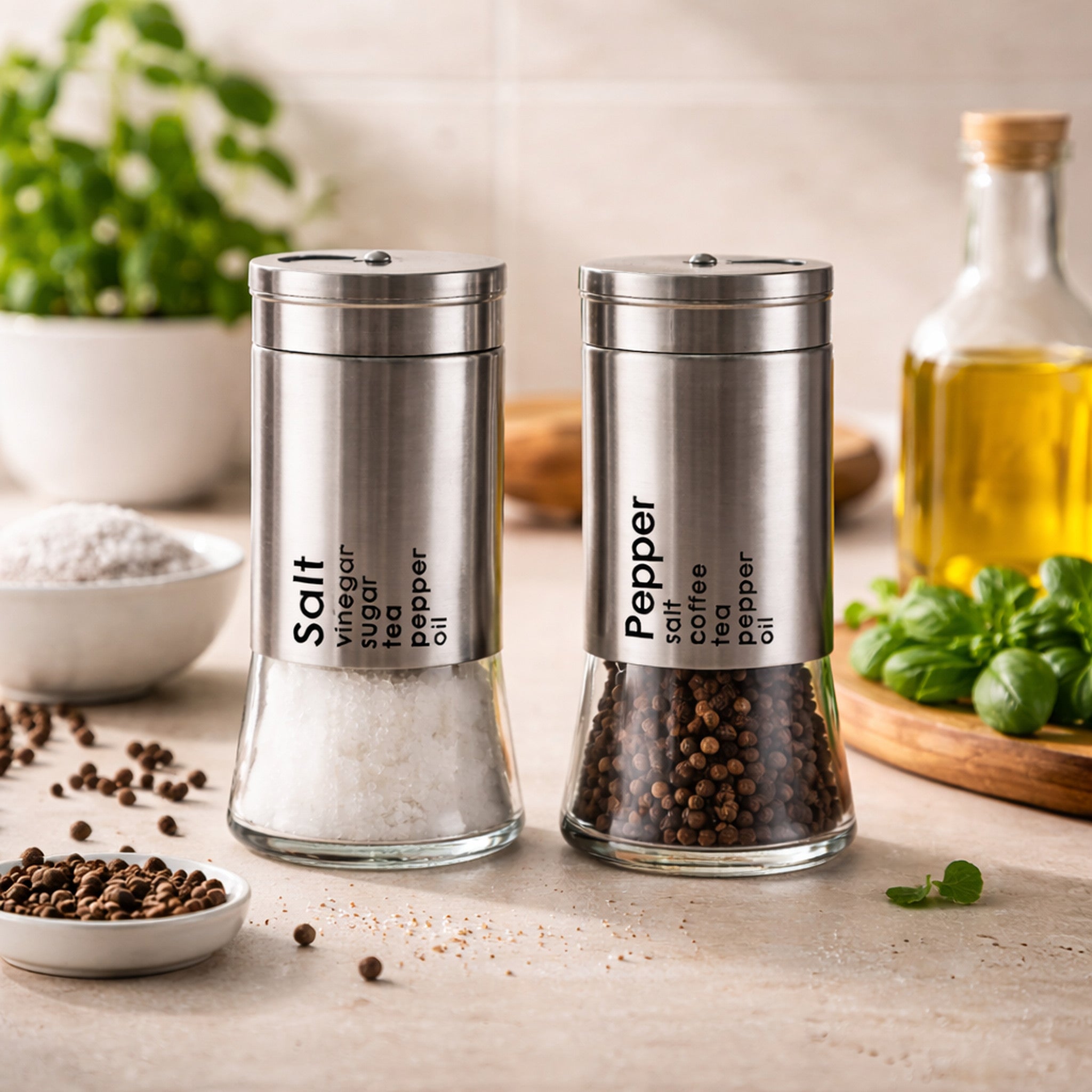 REGENT GLASS SALT & PEPPER SHAKERS WITH ST.STEEL COVERS 2PCS SET, 125ML