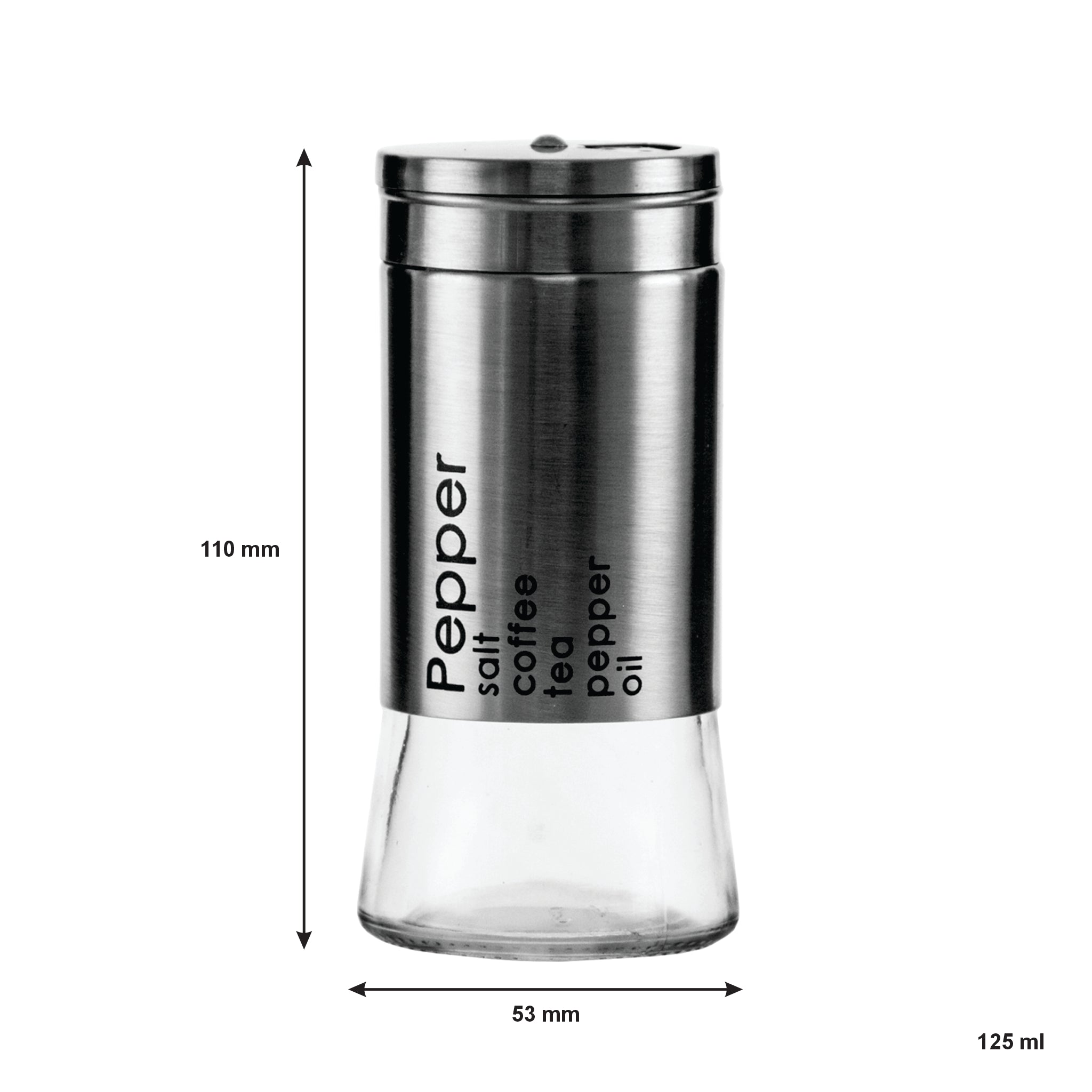 REGENT GLASS SALT & PEPPER SHAKERS WITH ST.STEEL COVERS 2PCS SET, 125ML