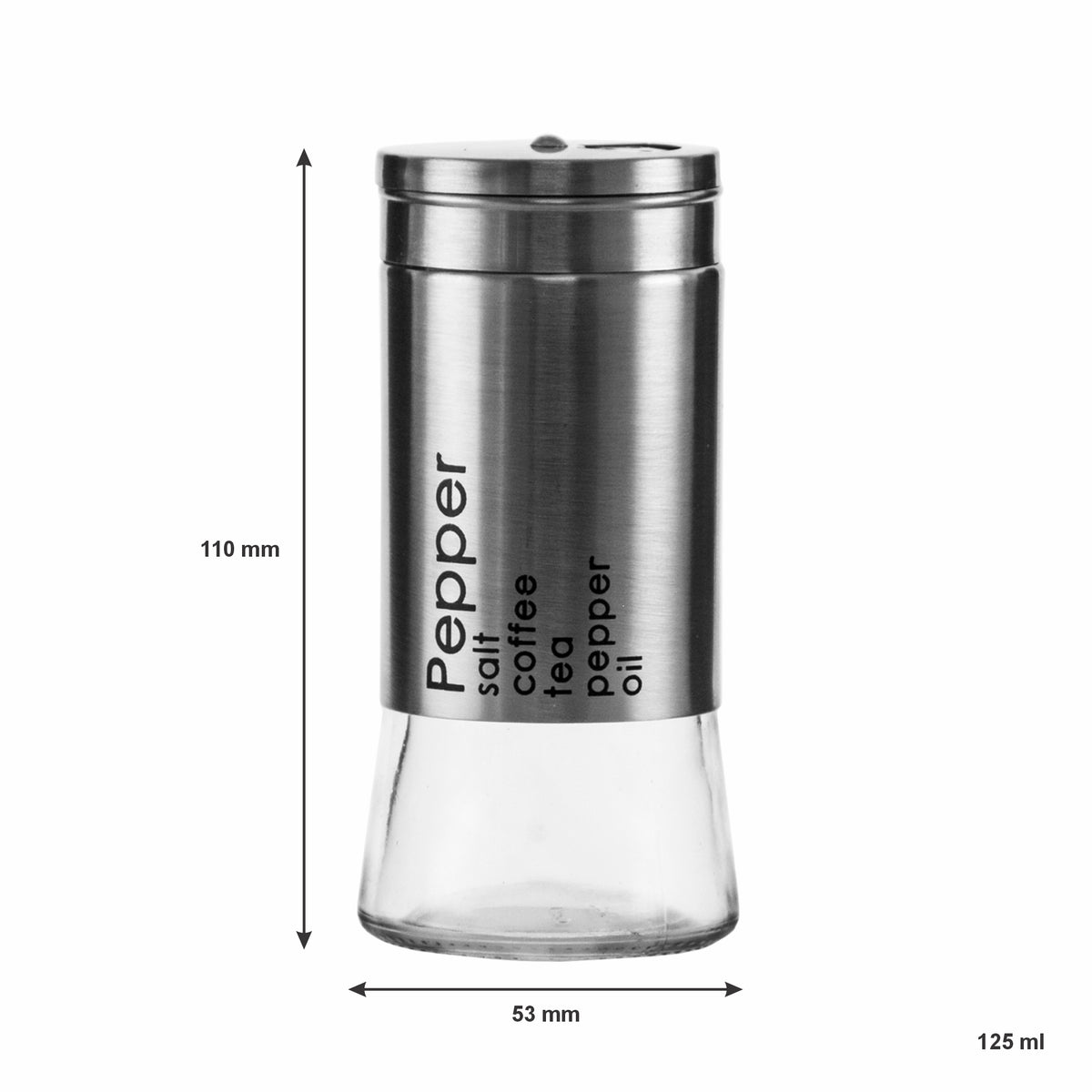 REGENT GLASS SALT & PEPPER SHAKERS WITH ST.STEEL COVERS 2PCS SET, 125ML