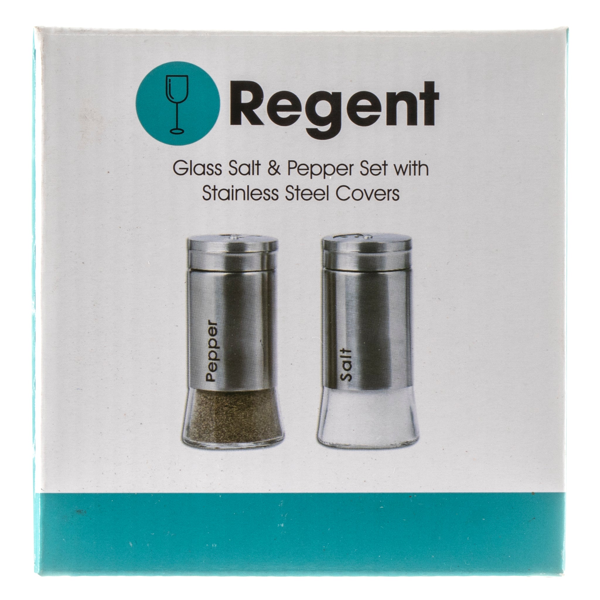 REGENT GLASS SALT & PEPPER SHAKERS WITH ST.STEEL COVERS 2PCS SET, 125ML