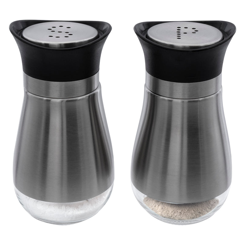 REGENT GLASS SALT & PEPPER SET WITH ST STEEL COVERS 2 PIECES, 125ML (55MMDIAX110MM)