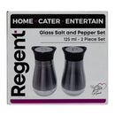 REGENT GLASS SALT & PEPPER SET WITH ST STEEL COVERS 2PK SET, 125ML