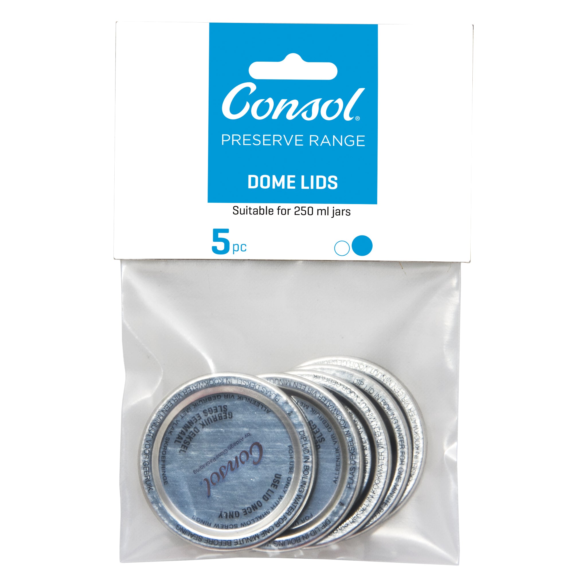 CONSOL PRESERVE JAR LID DOMES FOR 250ML JARS, 5PK