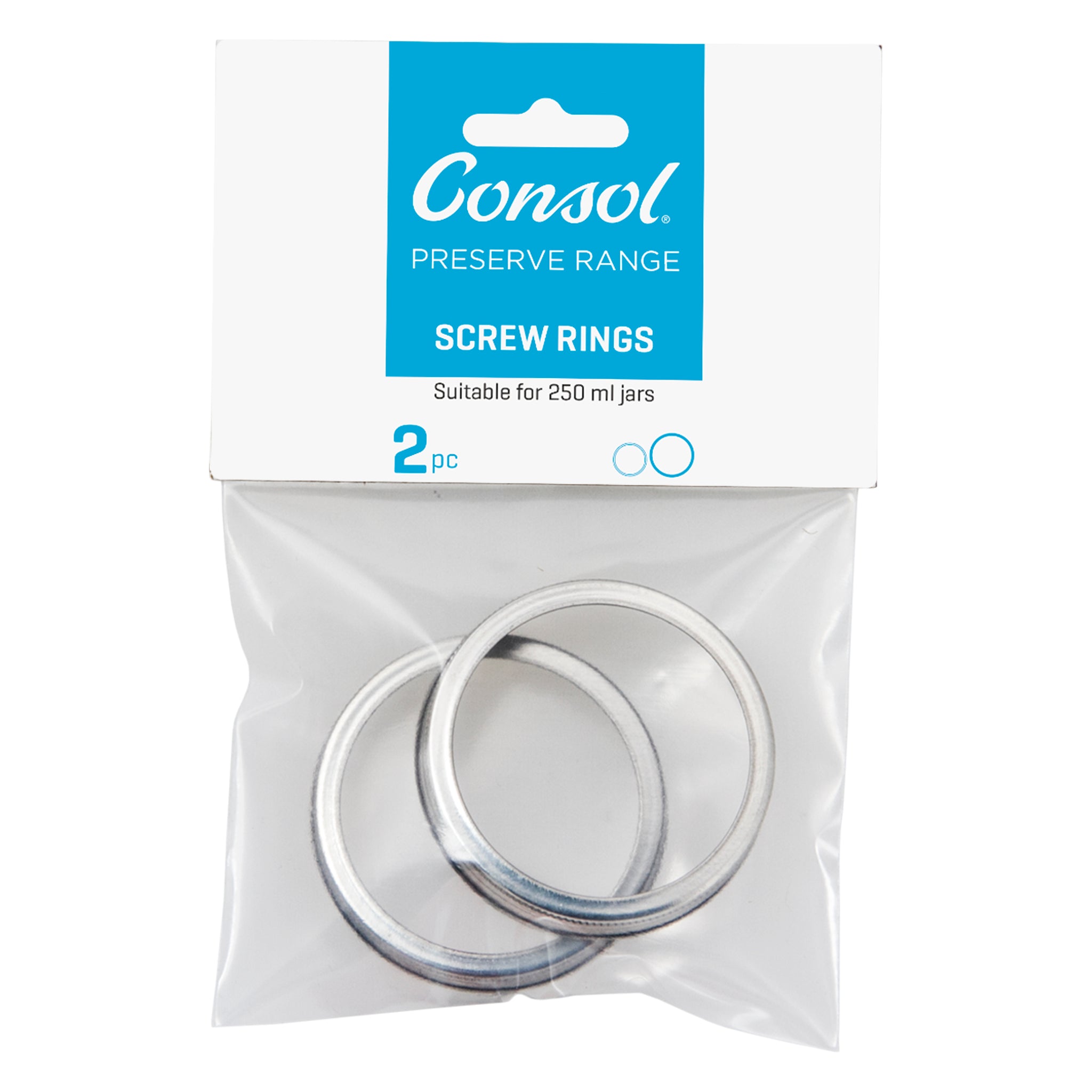 CONSOL PRESERVE JAR SCREW RINGS FOR 250ML JARS, 2PK