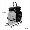REGENT GLASS BLACK AND WHITE SALT & PEPPER SHAKERS IN A BLACK CADDY