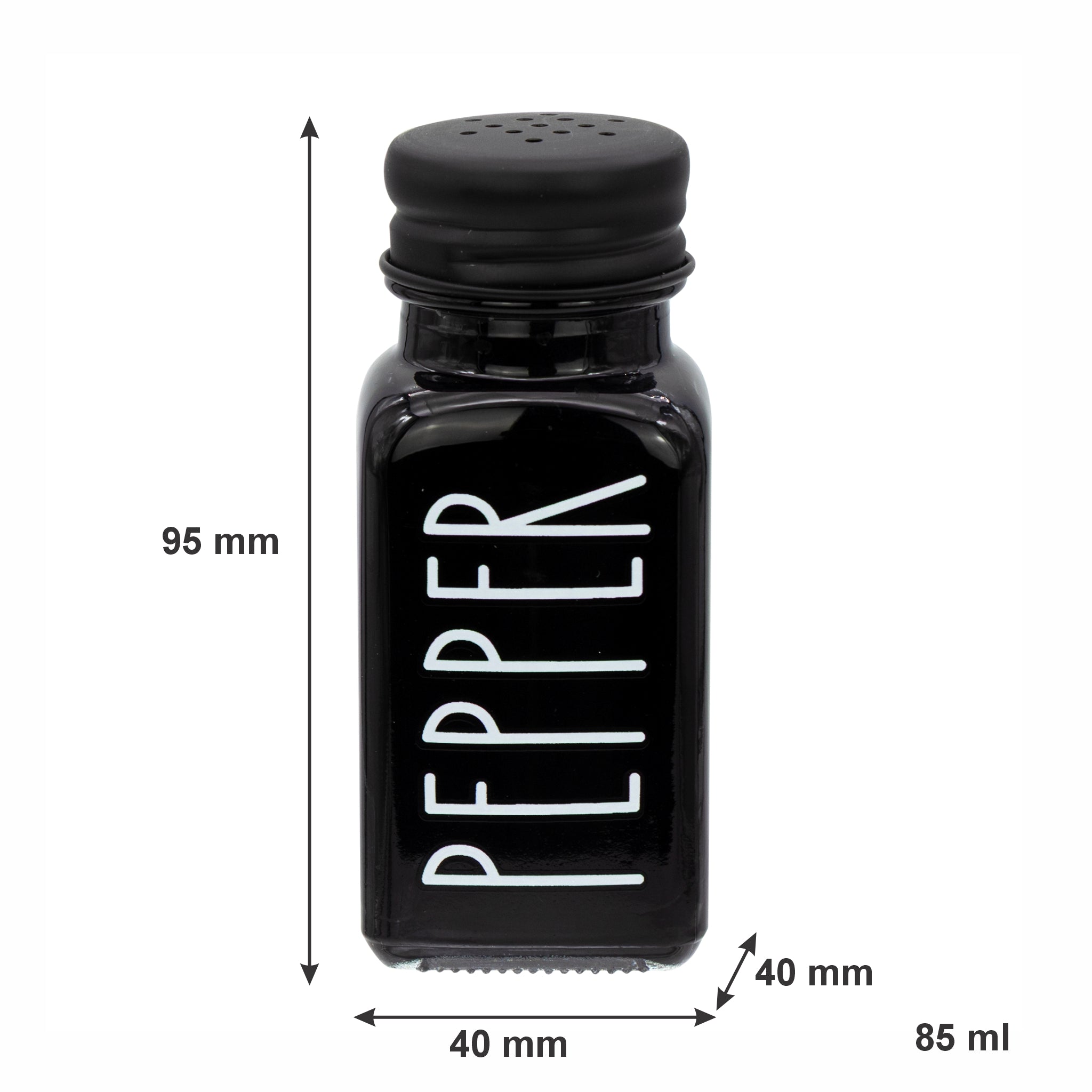 REGENT GLASS BLACK AND WHITE SALT & PEPPER SHAKERS IN A BLACK CADDY 3PCS SET, 85ML