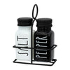 REGENT GLASS BLACK AND WHITE SALT & PEPPER SHAKERS IN A BLACK CADDY 3PCS SET, 85ML