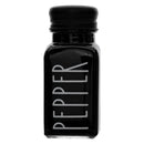 REGENT GLASS BLACK AND WHITE SALT & PEPPER SHAKERS IN A BLACK CADDY